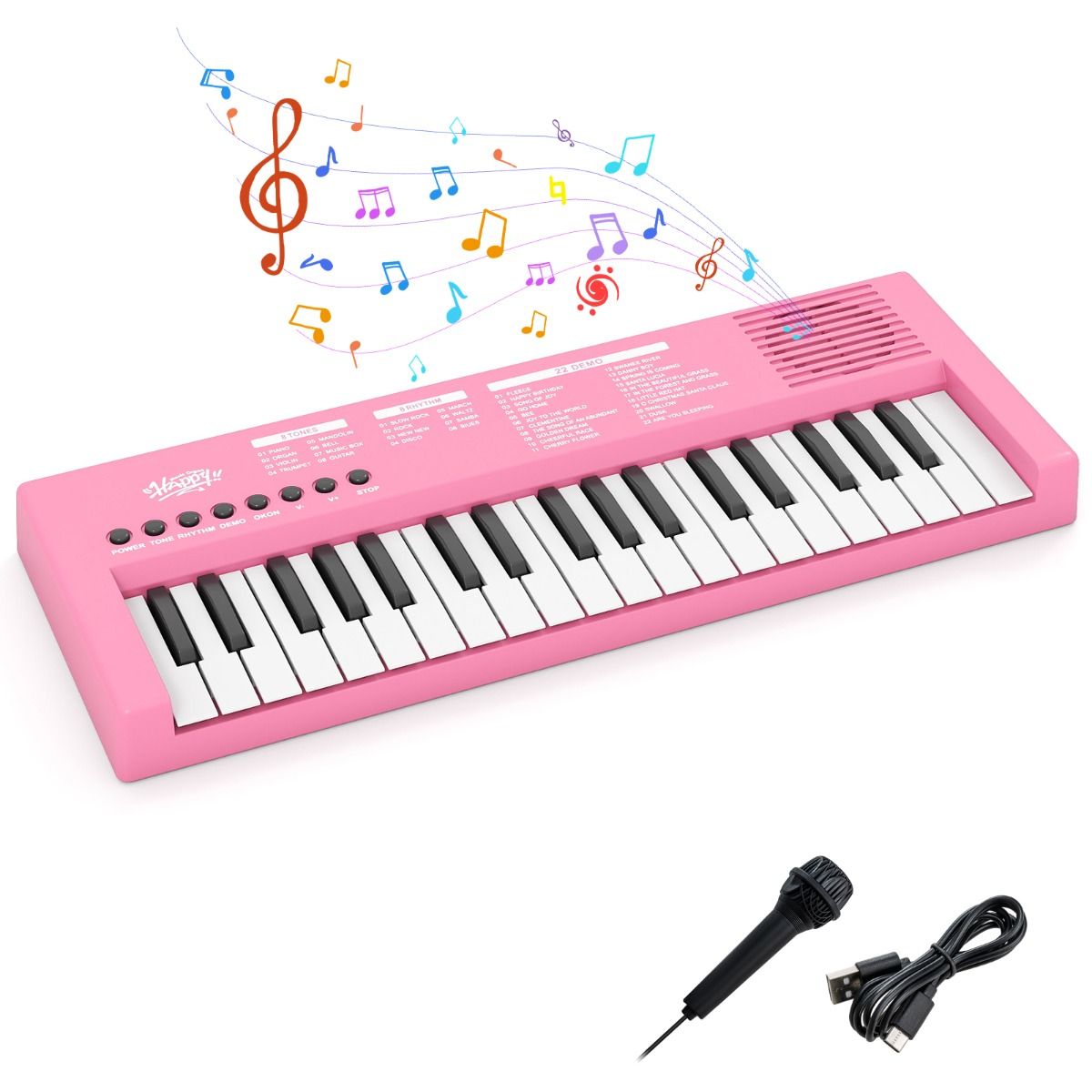 Coast Kinderkeyboard - Elektronische piano met 37 toetsen - 8 ritmes - 8 klankkleuren - Zwart / Roze