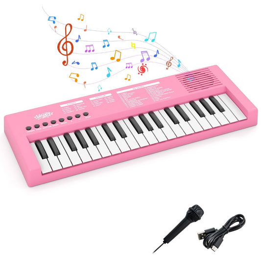 Coast Kinderkeyboard - Elektronische piano met 37 toetsen - 8 ritmes - 8 klankkleuren - Zwart / Roze