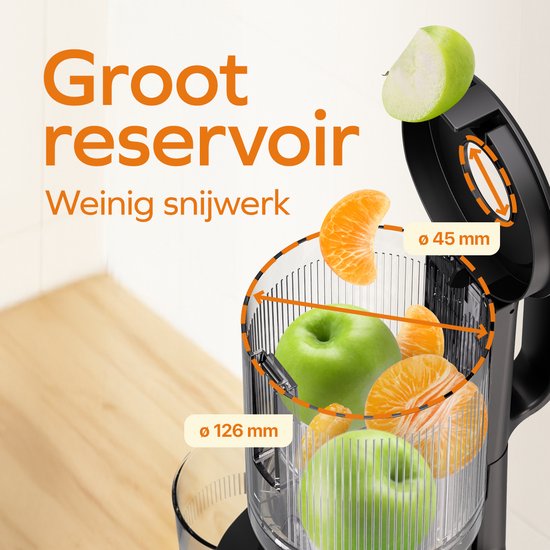 KitchenBrothers Slowjuicer - Verticaal - Juicer - Groenten en Fruitpers - 126 mm - 750 ml - Zwart