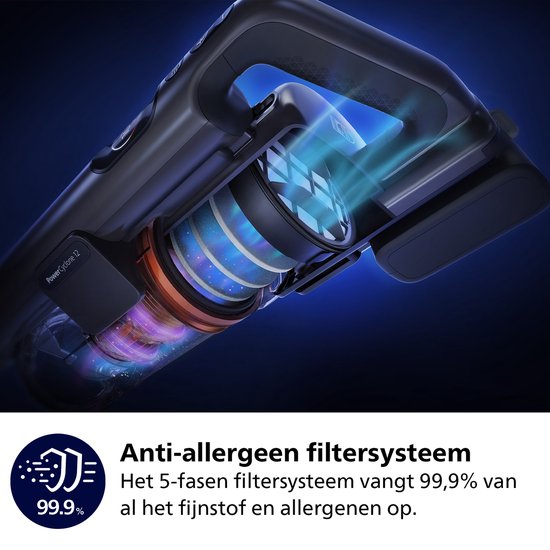 Philips Steelstofzuiger met Dweilfunctie XC8055/01 Aqua Plus - Draadloos en Zonder Zak - Zuigmond met LED Verlichting - Kruimeldief - Batterijduur tot 80 min - Lichtgewicht - Blauw