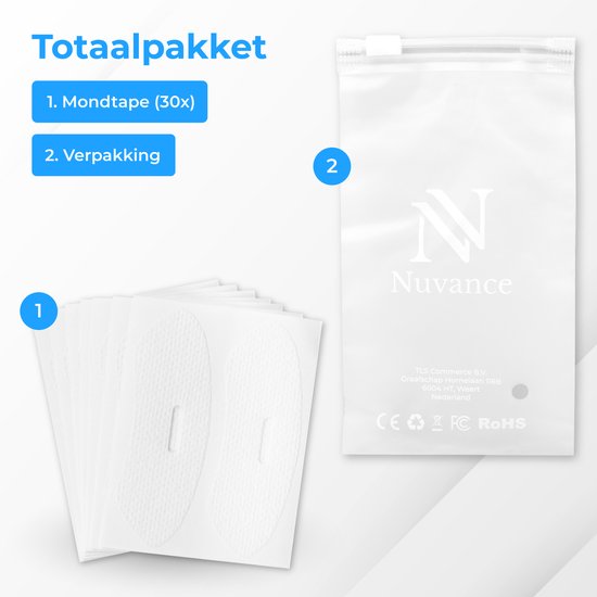 Nuvance - Mondtape - 30 Stuks - Mond Tape - Anti Snurk - Mouth tape - Stevige Plakstrip - Slaaptape