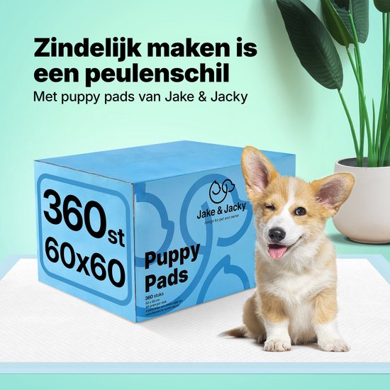 Jake and Jacky Puppy Training Pads met Plakstrip 360 stuks - Zindelijkheidstraining Hond - Plasmatjes hond - Hondentoilet - Plasdoeken - Puppydoeken - Puppy Matjes 60 x 60 cm