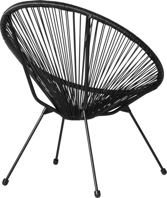 tectake® - Tuinmeubel-bistroset - 2 stoelen en 1 tafel - Retro Egg Chairs in Acapulco-stijl - Weerbestendig binnen- en buitengebruik - Tuinset voor terras of balkon - Zwart