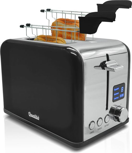 Qualitá® Broodrooster met TostiKlemmen - Retro Tostiapparaat - Sandwichrooster - Croque Monsieur Toestel - RVS/Zwart
