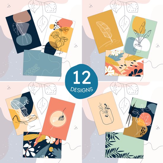 Partizzle 36x Wenskaarten met Enveloppen Set - Zonder Tekst - Leuke Ansichtkaarten Versturen - Bloemen & Natuur - 15x10 cm