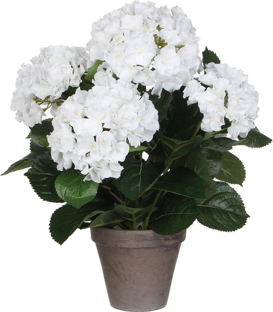 Mica Decorations Kunstplant Hortensia - wit - 45 cm - in pot - Kunstplanten/nepplanten
