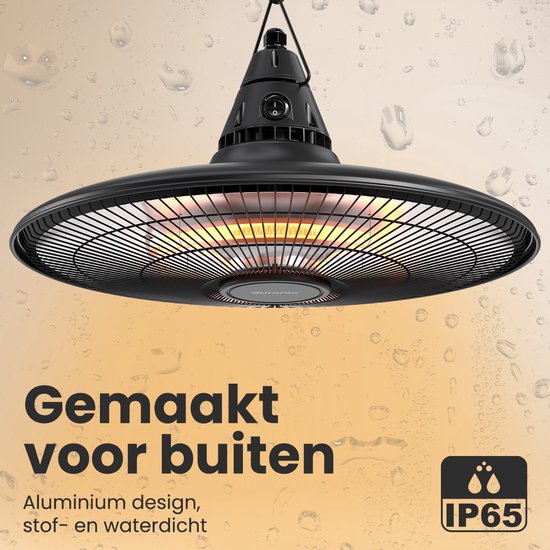 Auronic Terrasverwarmer - Infrarood Verwarming - Hangend - 10m2 - Elektrisch - 1500W - Afstandsbediening - Zwart