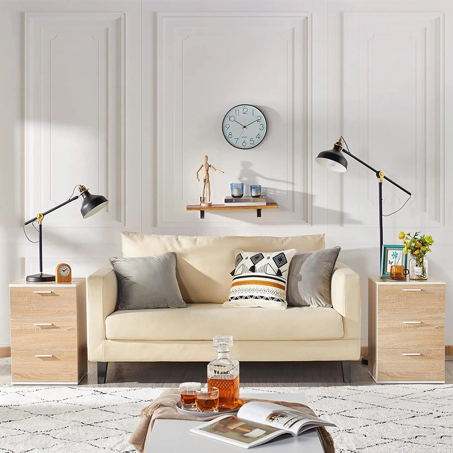 Yaheetech Nachtkastje Met 3 Lades – Voorzien Van Anti-kantelvoorziening En Bronzen Knoppen En Geïllustreerde Handleiding – Voor Slaapkamer En Woonkamer – Eiken Mdf – 40 x 35 x 60 cm
