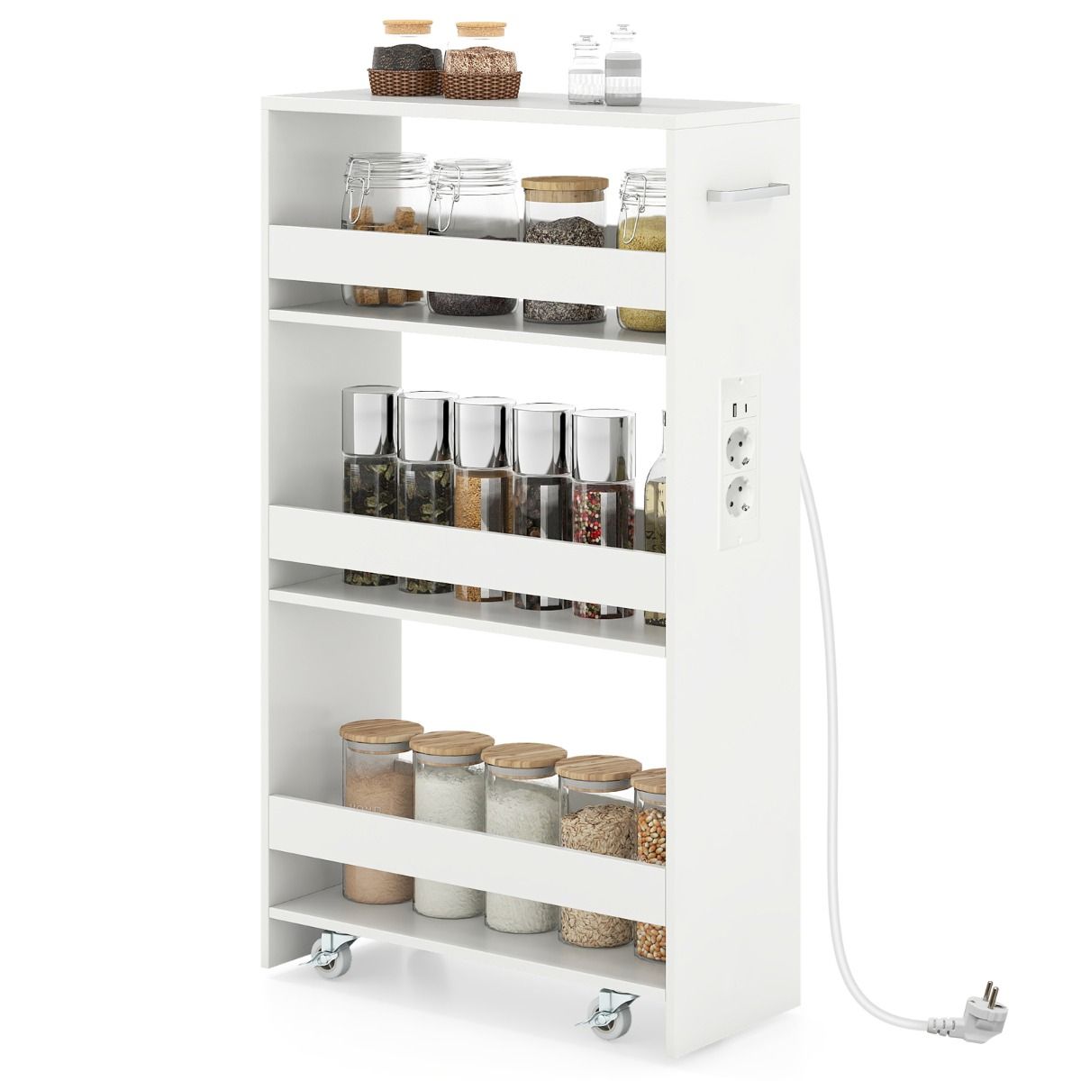 Coast Smalle Opbergkar - 4-laags verrijdbare keukenkar - met oplaadstation - wit 47,5 x 20 x 80,5 cm