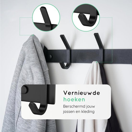 Volcan Wandkapstok - 12 Haken - RVS - Muur Kapstok Hangend - Industrieel - 3M Tape - Zwart