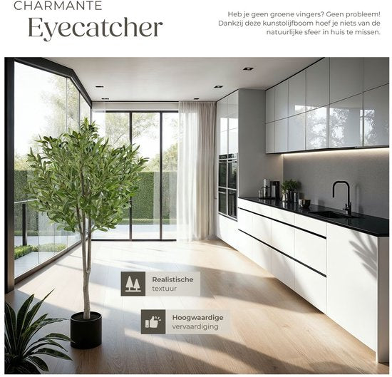 tectake® Kunstmatige Olijfboom Oleand – Mediterrane Kunstplant met Realistische Bladeren en Olijven – Onderhoudsvriendelijk en Veelzijdig – Inclusief Stevige Bloempot – Hoogte: 150 cm
