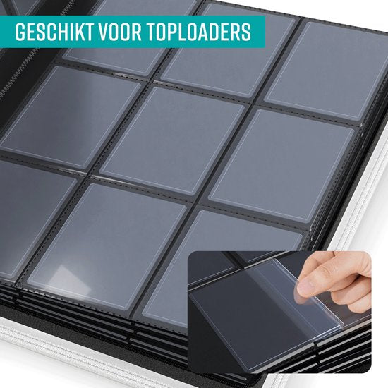 NAPI Toploader Pro Binder voor 288 Kaarten - Premium Verzamelmap Toploaders met Ritssluiting - Trading Cards Map - 9 Pocket - Kunstleer - Rood/Wit