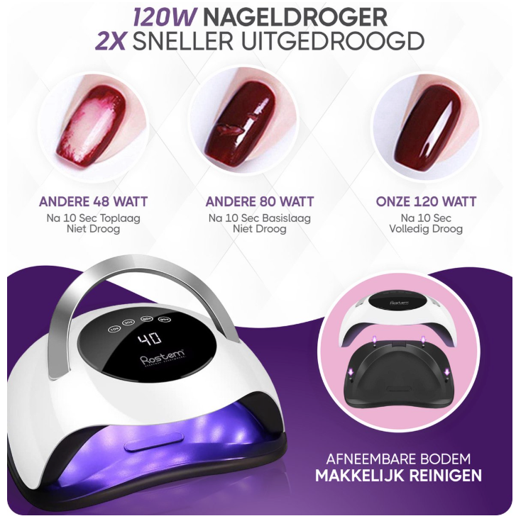 Rostem 120 Watt UV LED Nageldroger - Nagellamp - LED Lamp - Lange Snoer - Wit