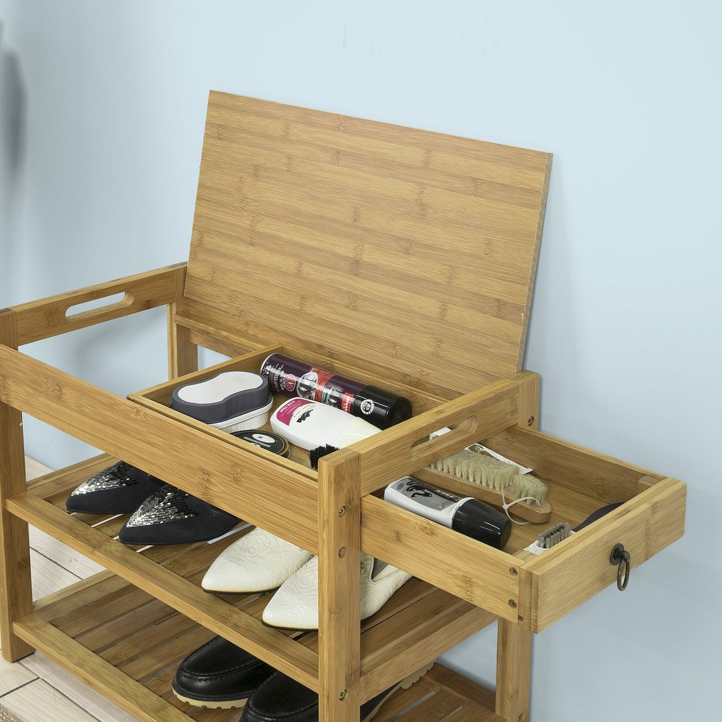 SoBuy FSR49-N Schoenenkast 2 Legplanken Bamboe