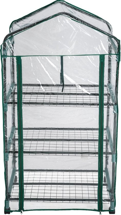tectake® - Broeikas Hobbykas voor binnen of balkon - Met wieltjes - met 3 planken - 69x49x125 cm - 401862