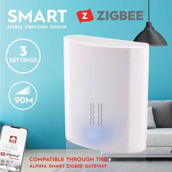 alpina Smart Home - Vibratie Sensor - 3V - Trillingsmeter - Gebroken Glas Alarm - App Besturing - Zigbee-Gateway