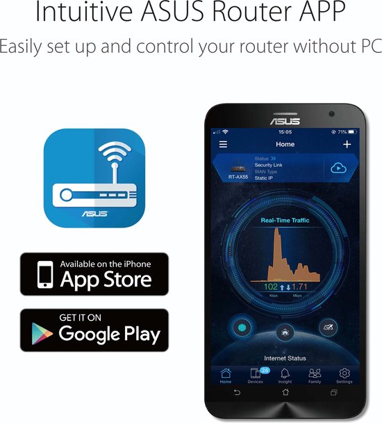 ASUS RT-AX53U - Extendable router - 4G / 5G Router vervanger - WiFi 6 - AX1800
