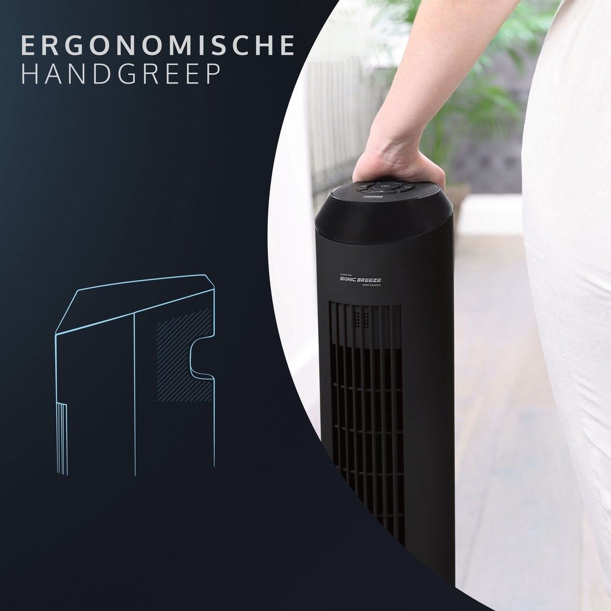 JAP Appliances Vancouver - 2 in 1 Stille ventilator (48dB) en luchtreiniger (Ionisator) - Torenventilator met afstandsbediening en timer - 6 Standen - Mat zwart