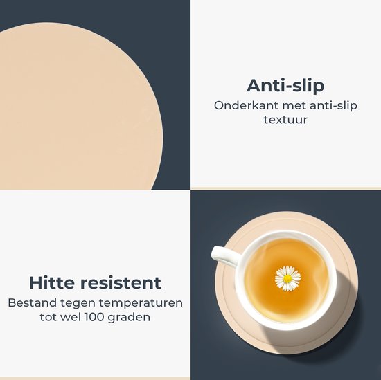 Castagnola Siliconen Onderzetters – Onderzetters voor Glazen – Design Onderzetters met Houder – Onderzettersset – Anti Slip - Set van 8 – Beige