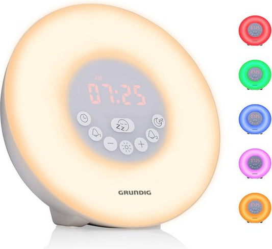 Grundig Digitale Licht Wekker met 10 Natuurlijke Geluiden en Kleurenverlichting - Wake-Up Light met FM-Radio