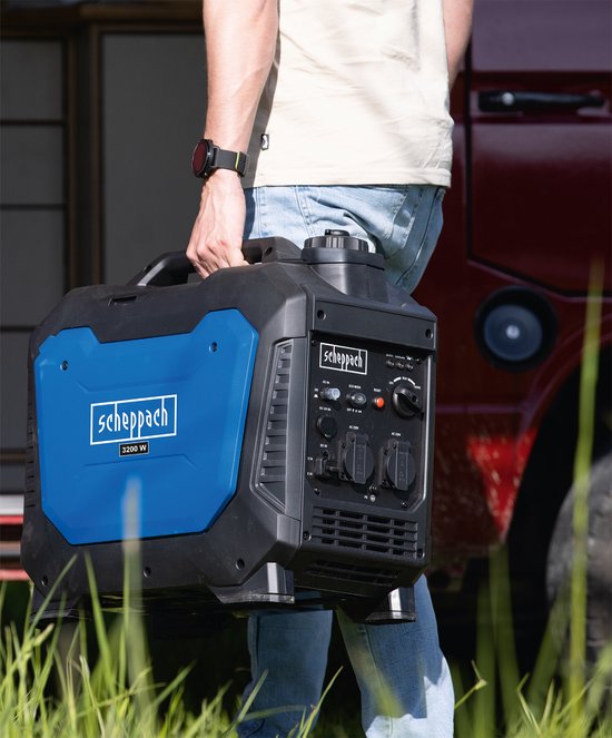 Scheppach Generator Benzine SG3500i - 3500W - Inverter Generator - 4,8pk - Aggregaat met 2x 230V, 1x 12V & 2xUSB-poorten - Benzine stroomgenerator