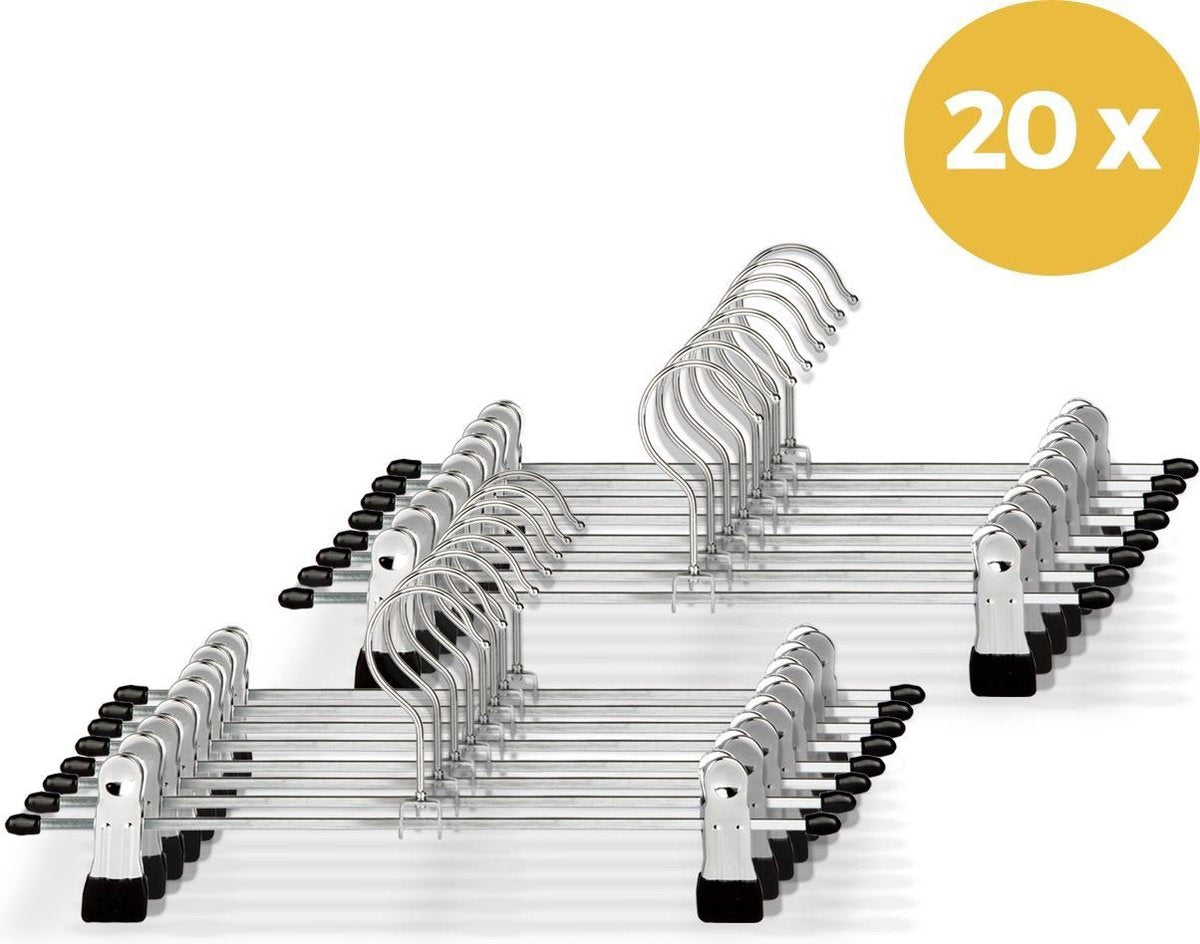 LifeGoods Broekhangers met Verstelbare Antislip Knijpers - Stevige Kleding Hanger met Klemmen - Kleerhanger voor Dames/Heren/Kind/Baby - Broek en Rok Houder - Metaal