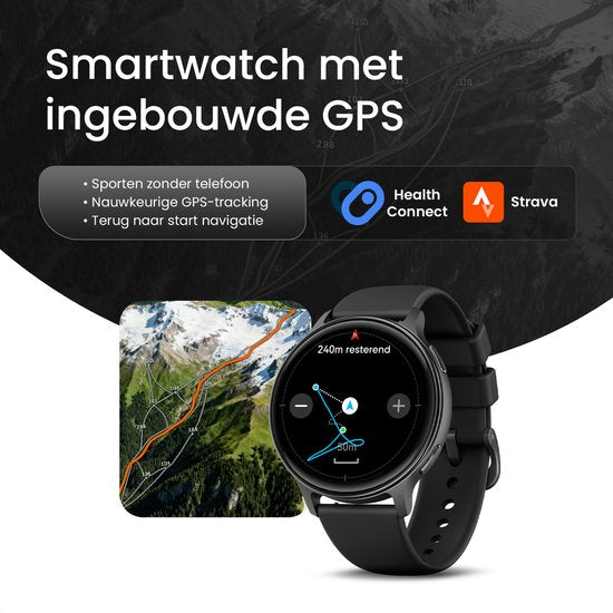 Maoo Ventura 2 - GPS Smartwatch Dames - AMOLED - Siliconen, Leren en Sportbandje - Stappenteller - Hartslagmeter - Slaapmonitor - Belfunctie - AOD - Multisport - Geschikt voor Android en iOS - Zwart