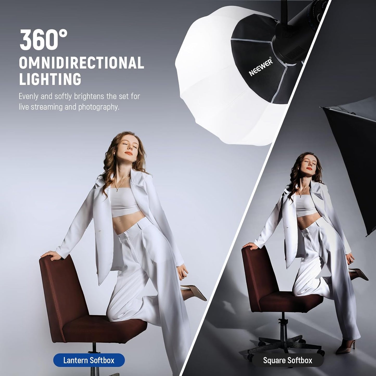 Neewer 50cm Lantaarn Softbox Wit - Quick Release 360° Lichtdiffuser met Bowens Mount voor LED Videolampen