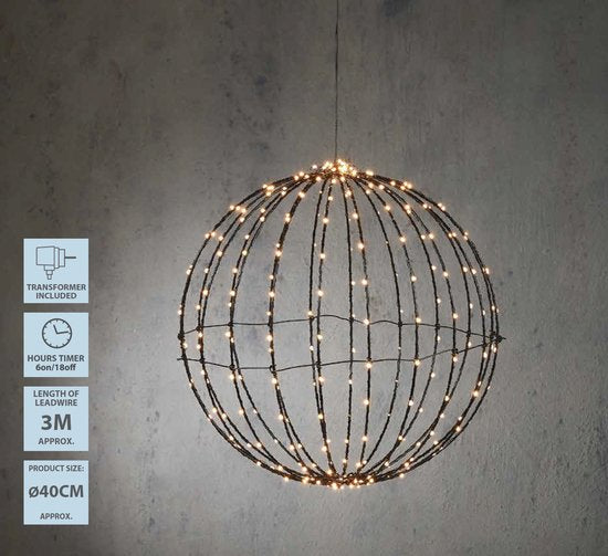 Luca Lighting Kerstverlichting Bal met Warm Witte LED Lampjes - Ø40 cm - Zwart