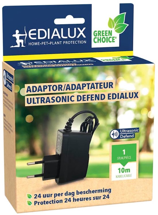 Edialux Netadapter 230V, voeding voor ultrasone dierenverjagers, 1m kabel + 10m verlengkabel, geschikt voor kattenverjager, hondenverjager, vogelverjager, plug and play