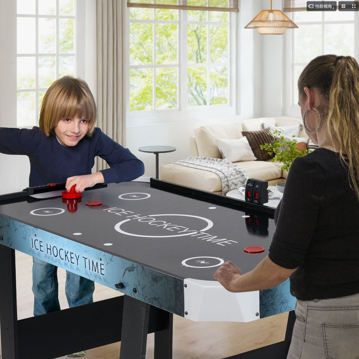 coast Opvouwbare Airhockeytafel – Zwart – 144x68x79 cm – LED-display & 12V Motor