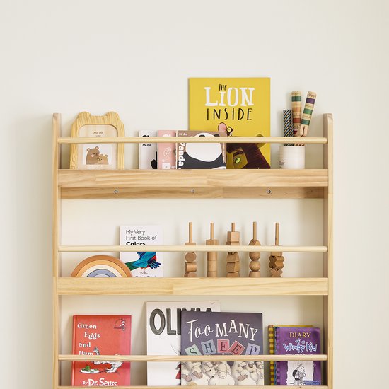 SoBuy KMB08-N Boekenkast voor kinderen, 4 niveaus, meubels, opslag, speelgoed, boekenkast, opbergkast, plank, slaapkamer, natuur, 80 x 12 x 118 cm