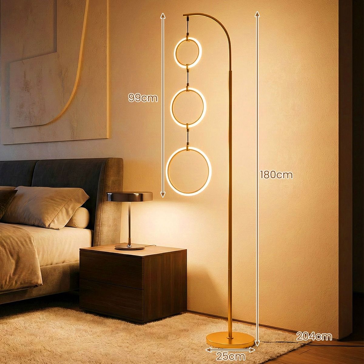 Coast Staande Lamp - dimbaar met voetschakelaar - 3 LED-lichtringen - goud