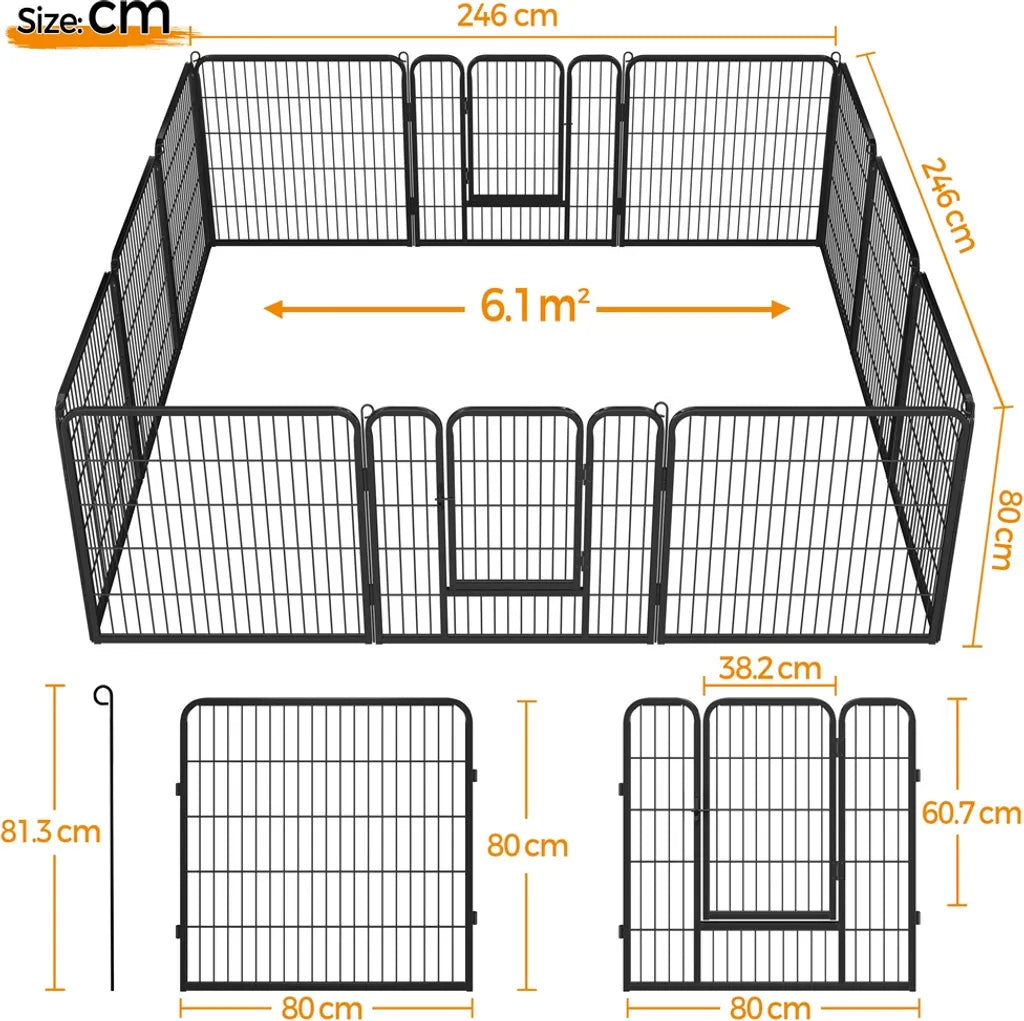 Yaheetech Puppyren met Deur - 6 Panelen - Zwart - 164 x 83 x 80 cm