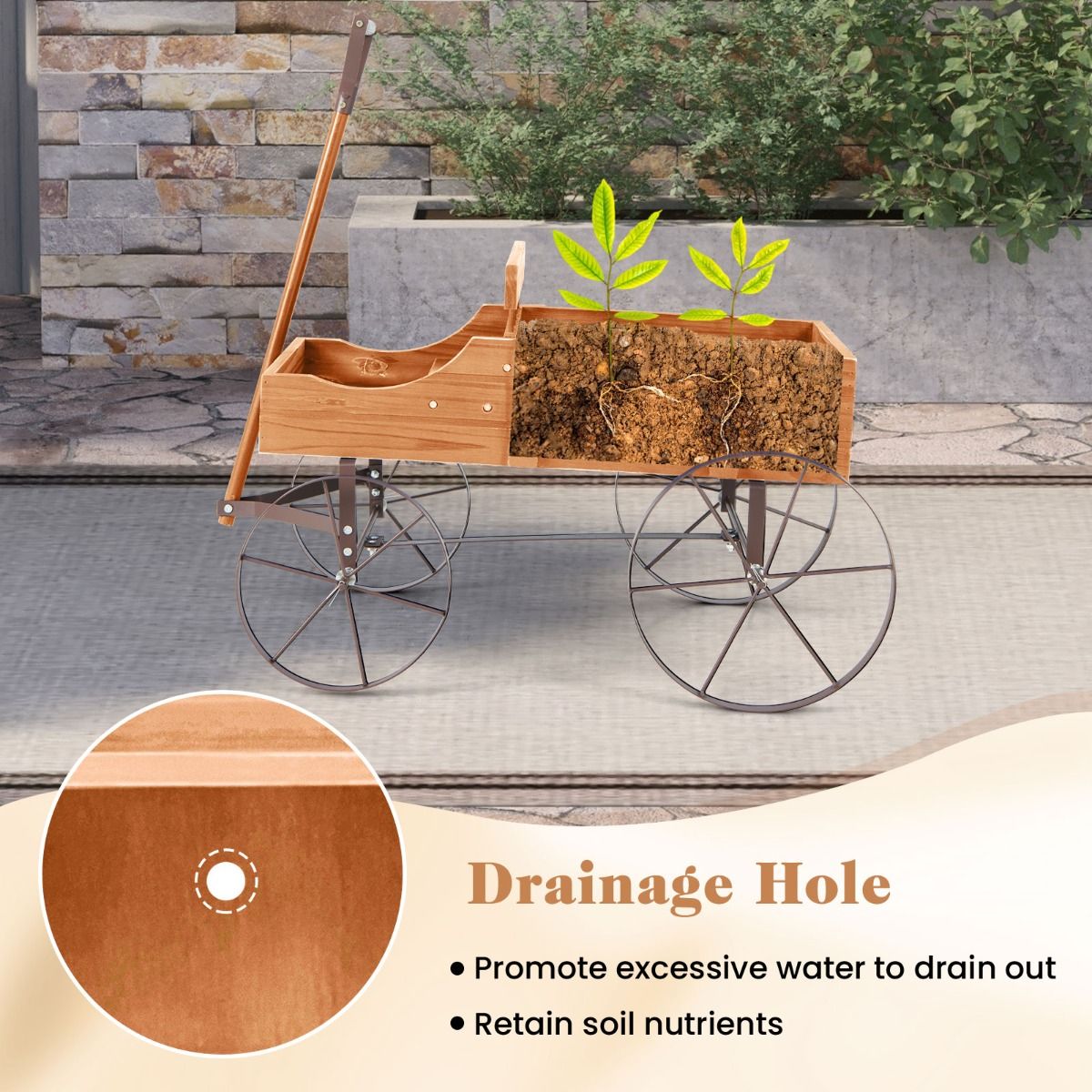 Coast Houten Plantenwagen met 2 Secties en Wielen - 62x34x61 cm - Oranje