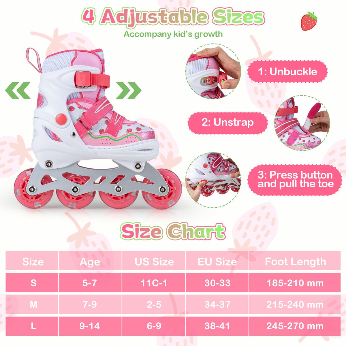Coast Kinder Inline Skates - 4 maten verstelbaar - Verlichte wielen - Roze