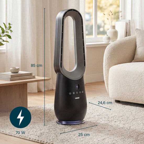 Princess Bladloze Torenventilator - 70 W - Met Afstandsbediening - Bladeless Fan - LED‑display - 4 Snelheden - Oscillerend - 351590