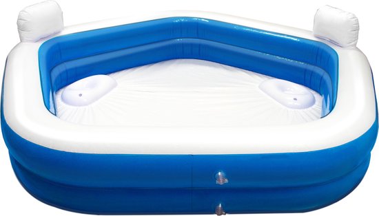 Creative Kids Vijfhoekig Familiezwembad - Opblaasbaar - 2 Loungestoelen - 213 x 206 x 60 cm - Drankjeshouders - Hoofdsteunen