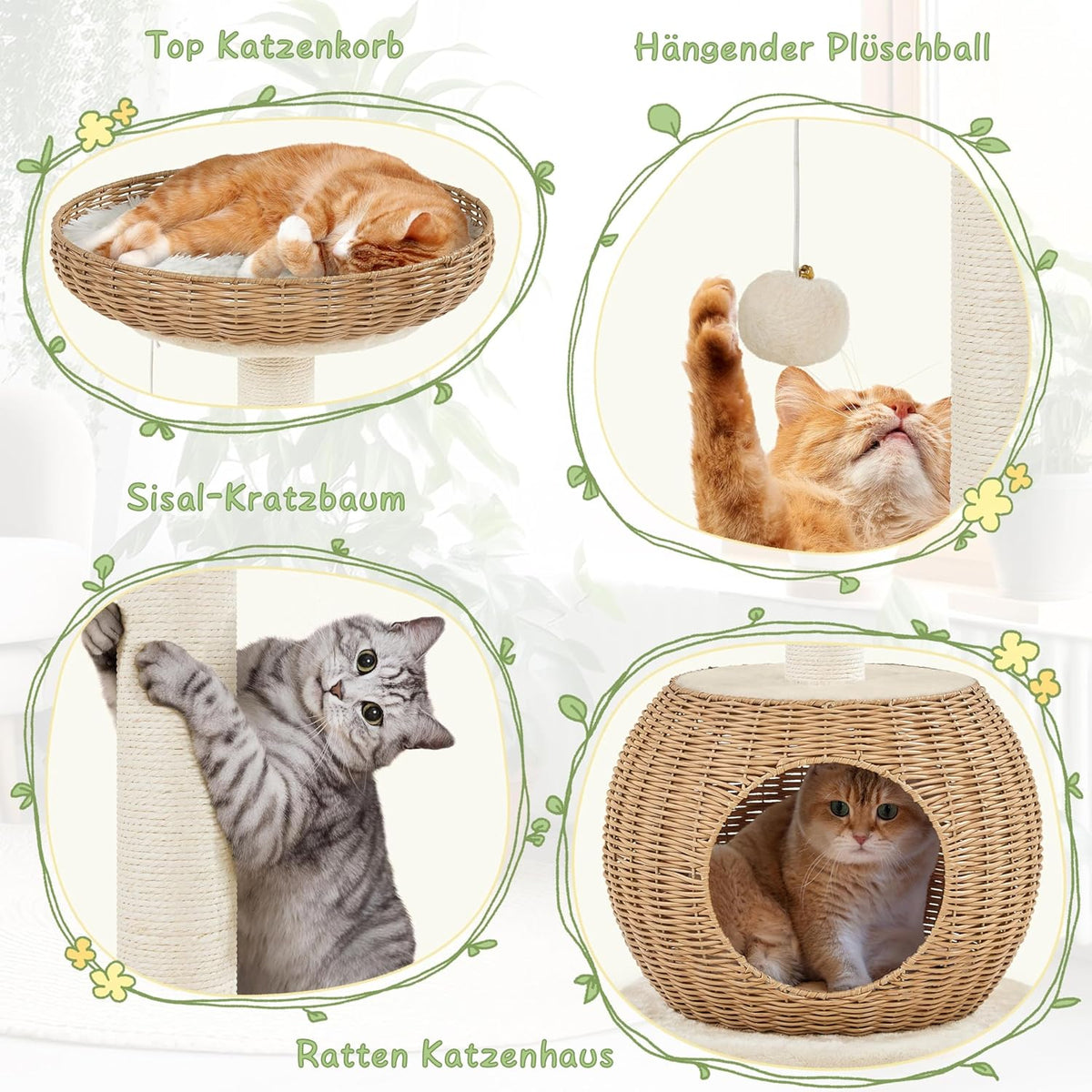 Yaheetech Kattenkrabpaal met Mand en Kattenhuis – 75 cm – Beige – Compact en Stevig Design