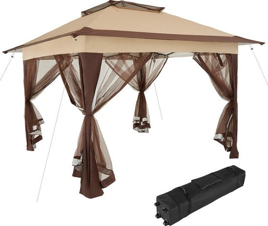 tectake® - Opvouwbaar paviljoen Carabobo 364x364x294cm - bruin - tuinpaviljoen - paviljoentent - paviljoen tent - terras paviljoen