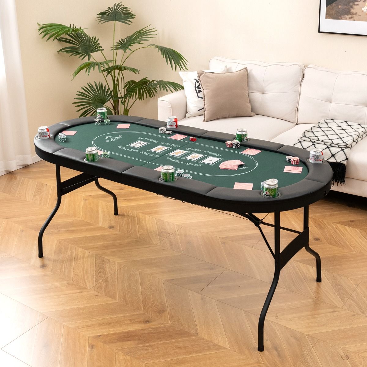 Coast Opvouwbare Pokertafel - Voor 8 Spelers, Gevoerde Armsteun & Bekerhouders - LxBxH - MDF/Vinyl - Zwart
