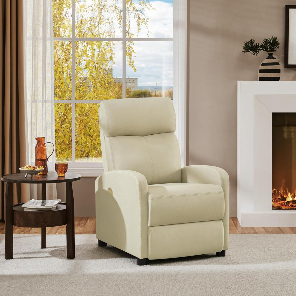 Yaheetech Relaxstoel TV Stoel - 87 x 61,5 x 99 cm - Verstelbare Voetsteun - Beige
