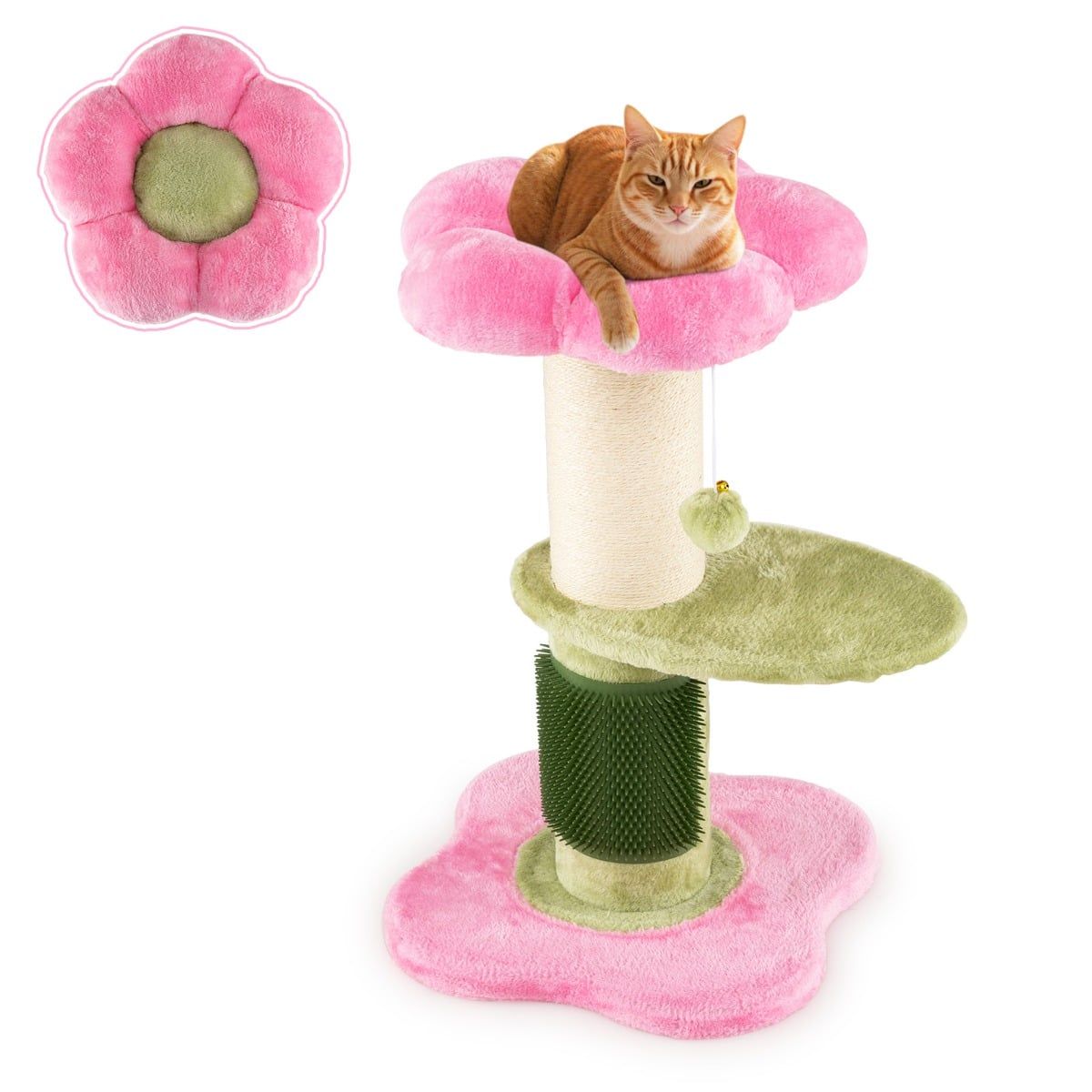 Coast Krabpaal voor katten - 3 verdiepingen - met pluche ligplek en bloemenplatforms - roze - 69 cm