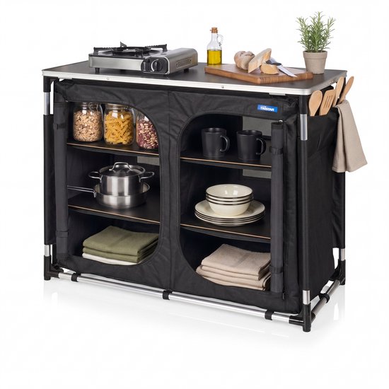 Outdoor Camping Keuken – Campingkast - Buitenkeuken – 6 Secties – Aluminium Frame – Verstelbare Poten – Grijs - Tristar KI-0769