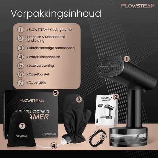 FLOWSTEAM® Luxe Kledingstomer - Handstomer & Reisstomer - Stoomapparaat Kleding - 25 Min Stomen - Matte Black Edition