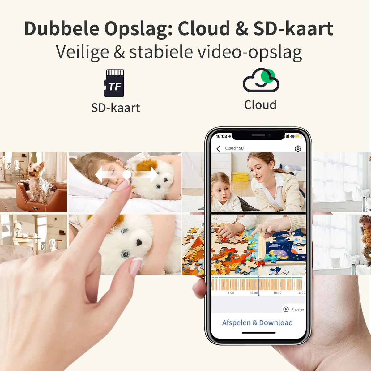 Juancloud Beveiligingscamera voor Binnen met Dubbele Lens - 2K Ultra HD met Nachtzicht - Tweewegaudio en AI-bewegingsdetectie - Wit