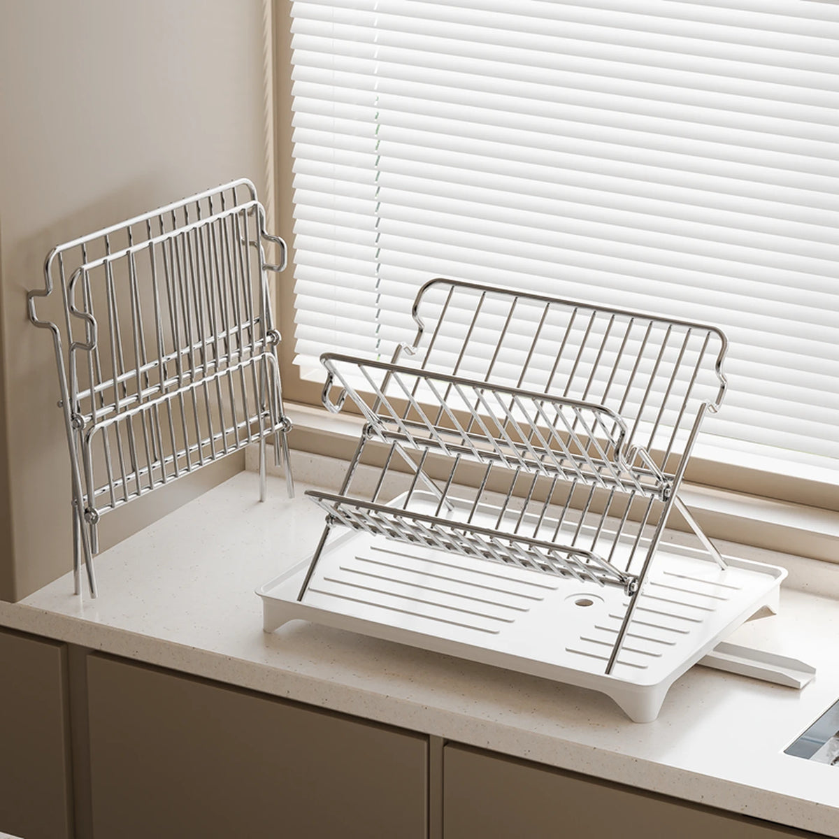 Maxcook Opvouwbaar Afdruiprek - 2-laags RVS - Met Lekbak - 42 × 32 × 30 cm