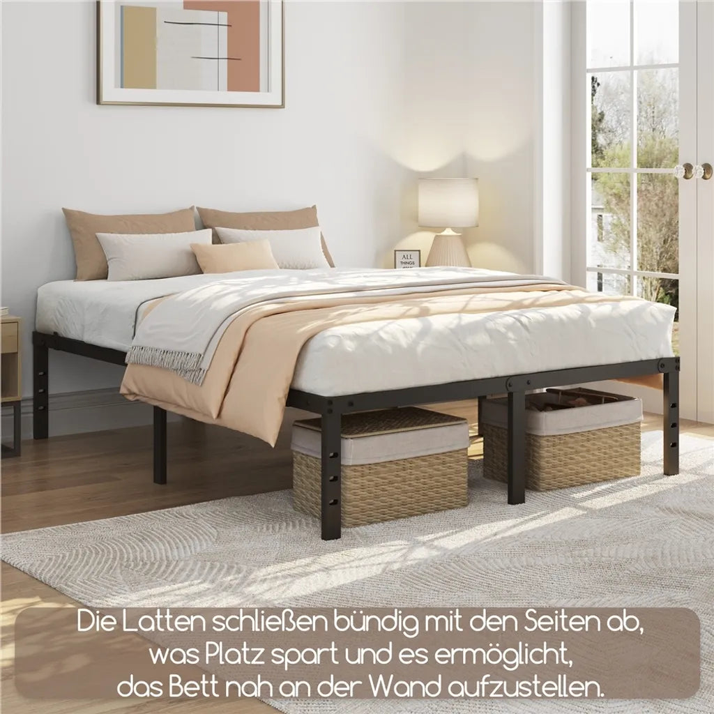 Yaheetech Bedframe Zwart – Metalen Bed 140 x 200 cm – 37,5 cm Opbergruimte