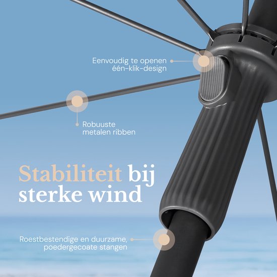 O’DADDY® Parasol Set – Kantelbaar & Verstelbaar – Waterdicht – UV-Bestendig – Met Grondboor & Draagtas – Strand, Tuin & Balkon – 180 cm – Donker Grijs