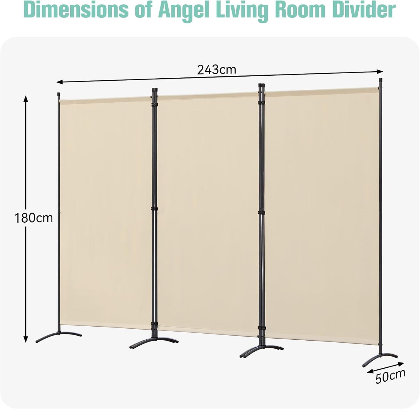 Angel Living Paravent - 3 panelen - opvouwbaar - 243 x 180 cm - beige
